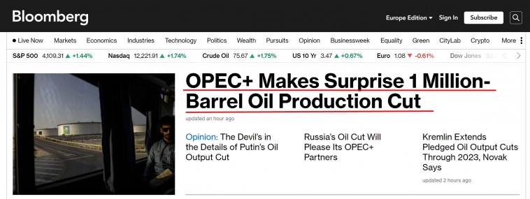 ⚡️ОПЕК неожиданно снизил добычу нефти на 1,65 млн баррелей в сутки
