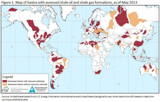 Мировые запасы сланцевой нефти