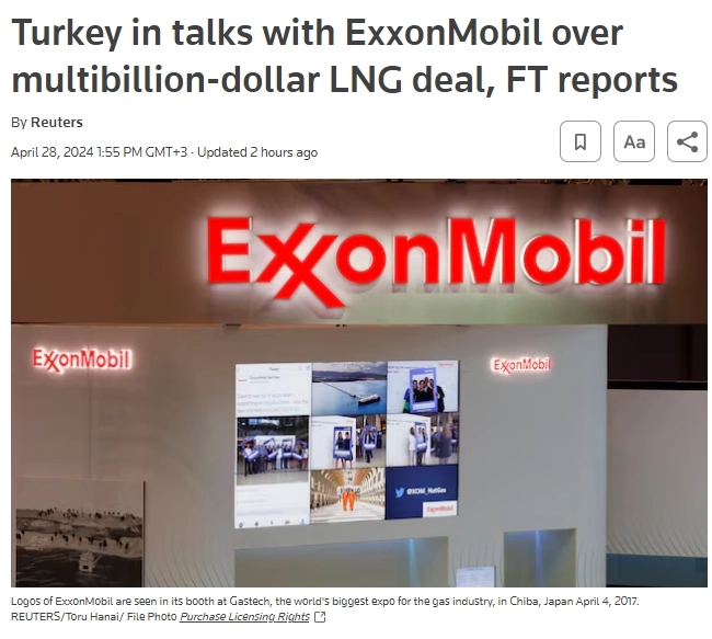 Турция ведет переговоры с американской ExxonMobil по поставкам 2,5 млн тонн СПГ в год, чтобы снизить свою зависимость от российских энергоносителей — Financial Times