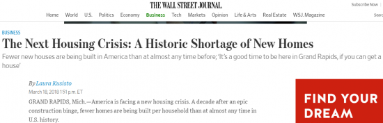 США. Рекорд дефицита жилья. Wall Street Journal.