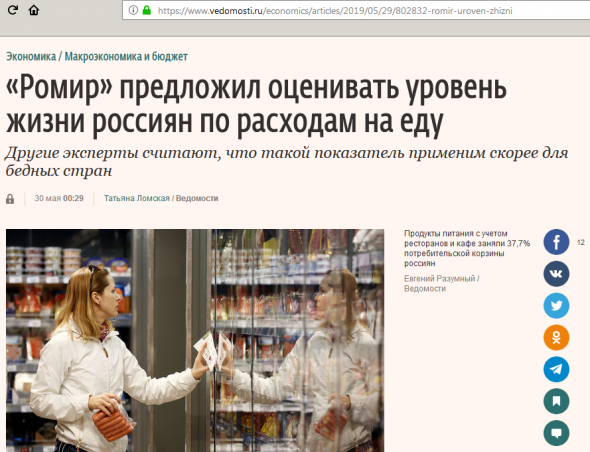 Предложили оценивать уровень жизни россиян по расходам на еду